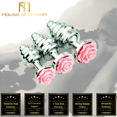 Pink Rose Stainless Steel Metal Butt Plug Anal Training  Non Vibrating Butt Plugs