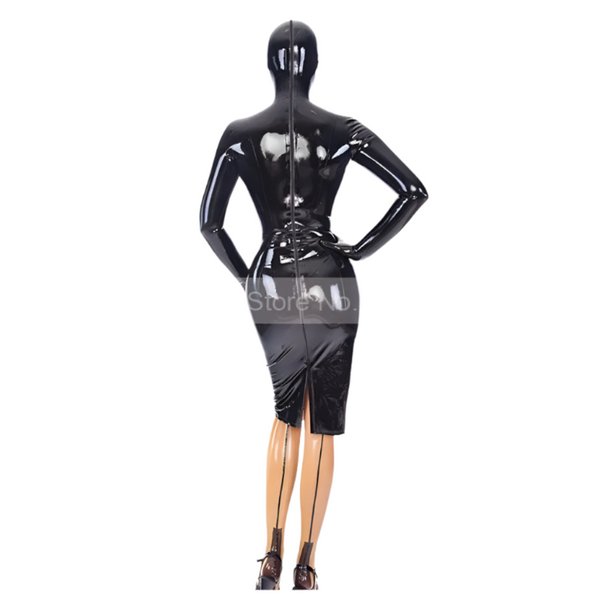 Rubber Long Sleeve Dress Mask Gloves With 3D Breast Cup Handmade Costume Latex