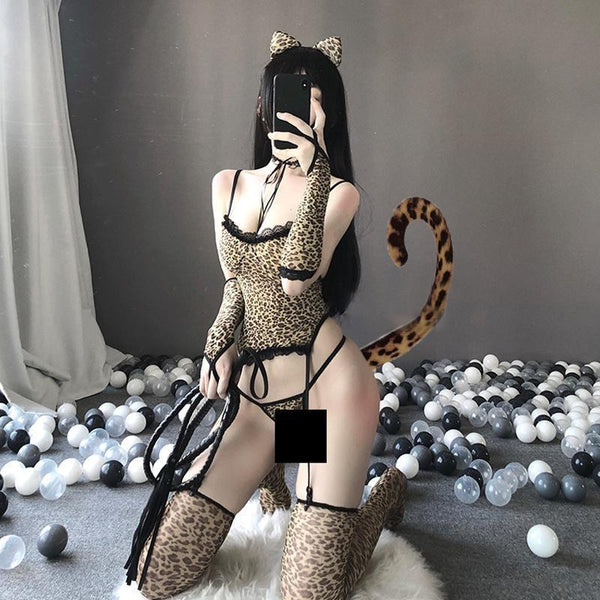 Sassy Leopard Set Cosplay  Costume Lingerie Wild Animal Other Women's Underwear