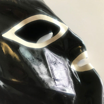 Black Latex Hood Rubber Mask With Hairpieces Wigs Bows Neck Lace Hoods