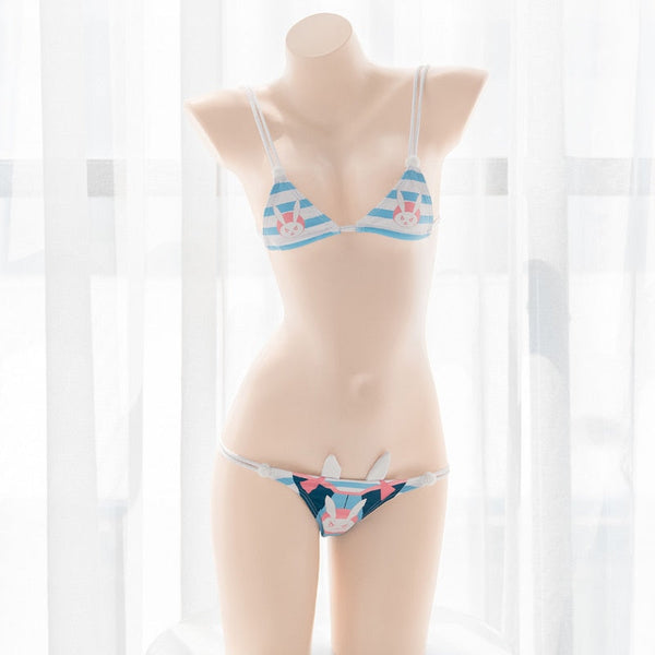 Lolita Anime Girls Game Rabbit Cosplay Bikini Set Women Party Blue White Sleepwear