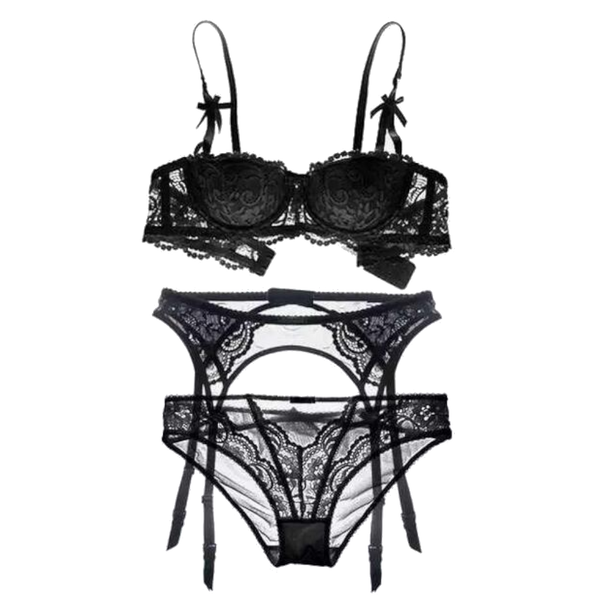 Seductress Lace Bra Panty Garter Set Bras & Bra Sets