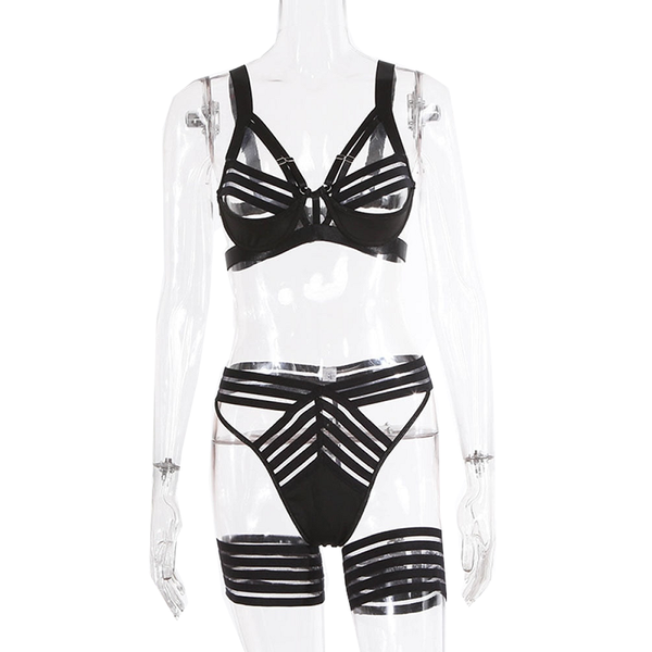 Hollow Out Strappy Black  Fetish Lingerie Women  Clothing