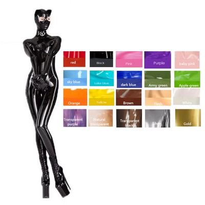 Full Body Black Gummi Catsuit Ear Cosplay Rubber Bodysuits Back Crotch Zip Latex