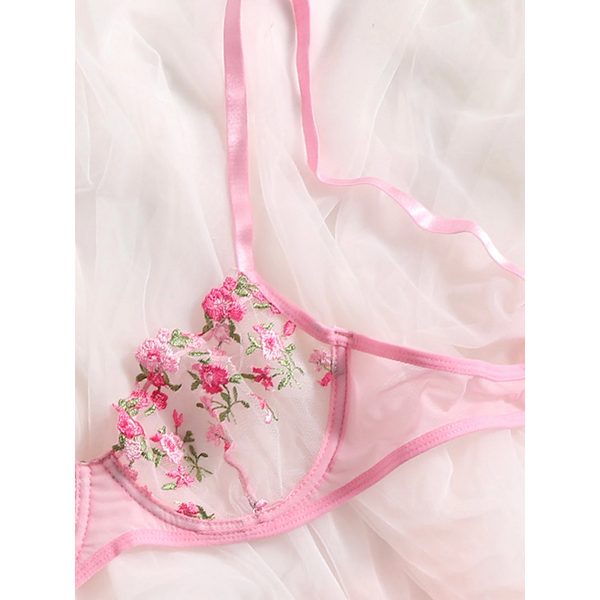 Sheer Delicate Floral Embroidery Transparent Lingerie Bra Panties Set Bras & Bra Sets
