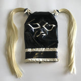 Sexy Black Latex Hood Rubber Mask With Hairpieces Wigs Bows Neck Lace
