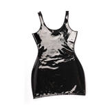 Shiny Black Patent Leather Mini Dress Faux Latex Clubwear Dresses