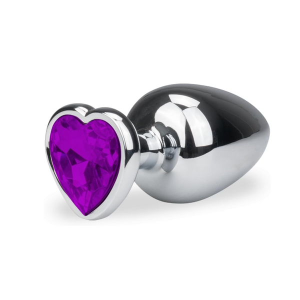 Silver Metal Anal Plug W Purple Heart Crystal Small Non Vibrating Butt Plugs