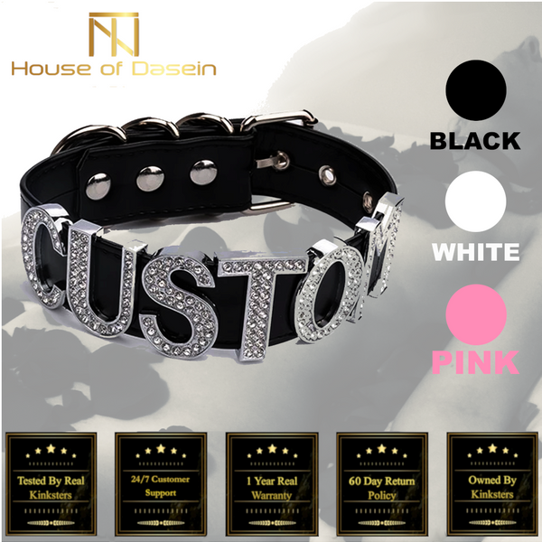 Silver Rhinestone Customised Collar Personalised Big Letter Gothic Choker  Collars & Leashes