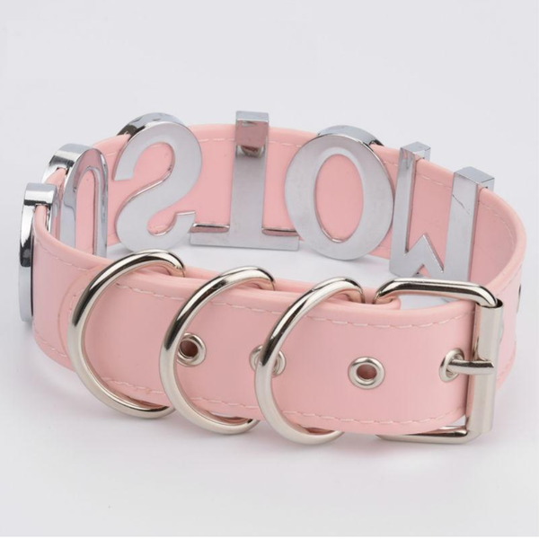 Silver Rhinestone Customised Collar Personalised Big Letter Gothic Choker  Collars & Leashes