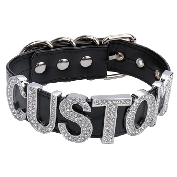 Silver Rhinestone Customised Collar Personalised Big Letter Gothic Choker  Collars & Leashes