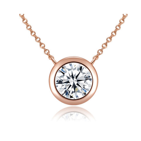 Veile Studios Solitaire Cubic Zirconia Bezel Necklace Rose Gold Necklaces & Pendants