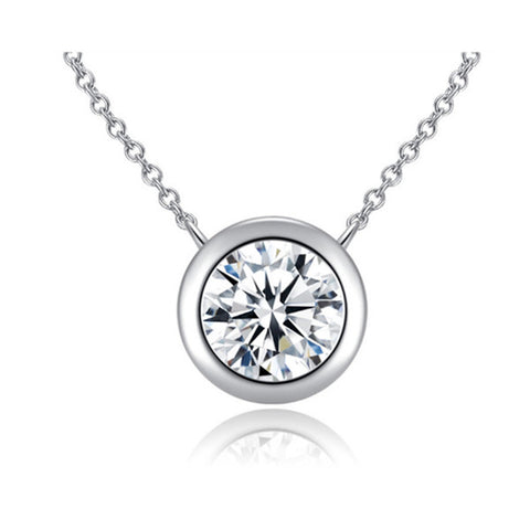 Veile Studios Solitaire Cubic Zirconia Bezel Necklace White Gold Necklaces & Pendants