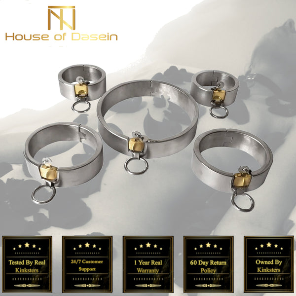 Stainless Steel Locking  Handcuffs Collar Shackles Restraints Kit Collars & Leashes