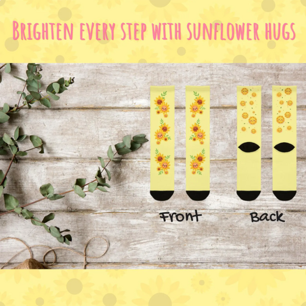 Cheerful Happy Sunflower Socks | Cute Kawaii Floral Women Cottagecore Cozy Aesthetic Nature Lover Gift Womens Socks