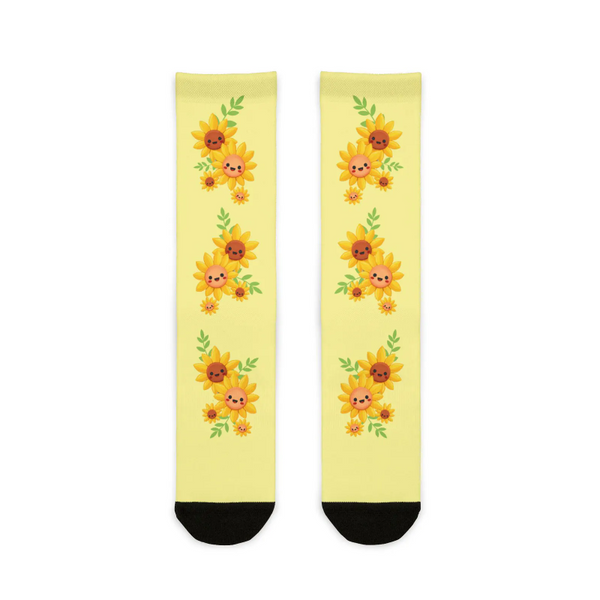 Cheerful Happy Sunflower Socks | Cute Kawaii Floral Women Cottagecore Cozy Aesthetic Nature Lover Gift Womens Socks