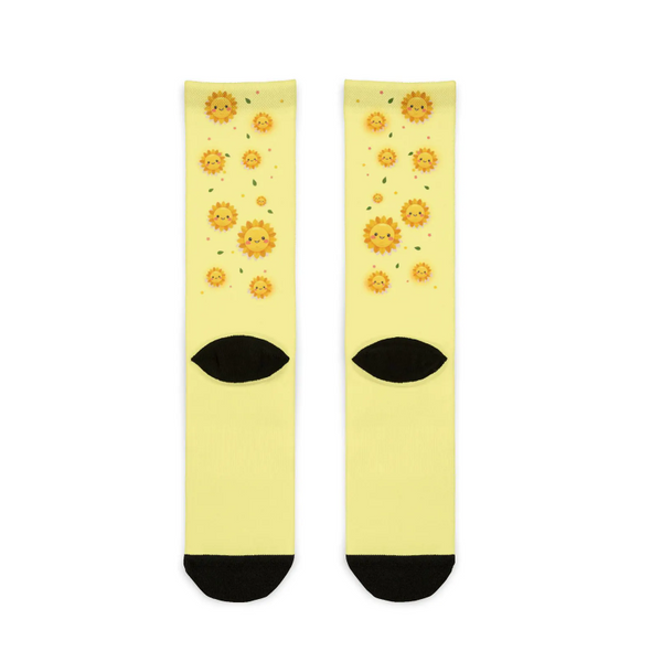 Cheerful Happy Sunflower Socks | Cute Kawaii Floral Women Cottagecore Cozy Aesthetic Nature Lover Gift Womens Socks
