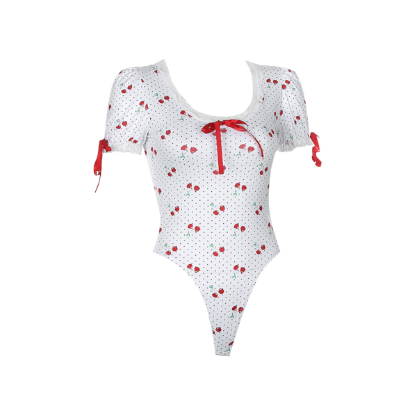 Sweet Cherry High Waist Ruffles One Piece Bodysuit Bodies & Catsuits