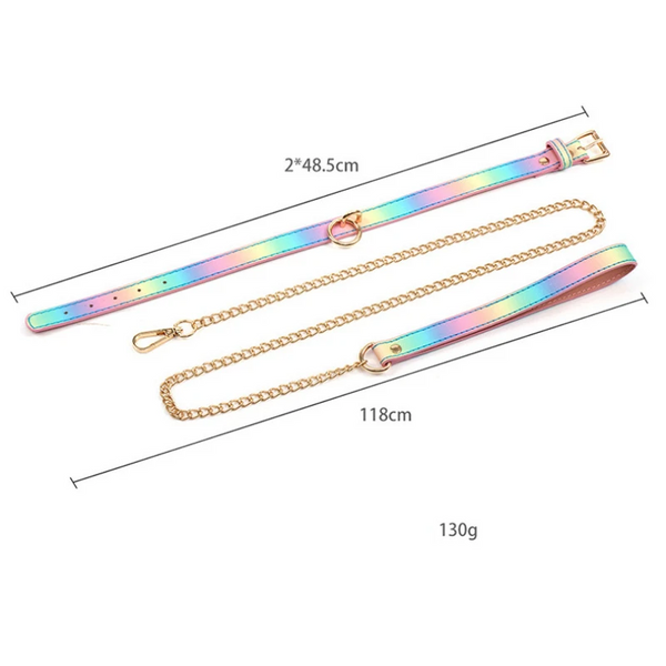 Adult Sm Products   Rainbow Neck Collar And Flirting Leash Collars & Leashes