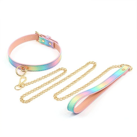 House Of Dasein Adult Sm Products   Rainbow Neck Collar And Flirting Leash Collars & Leashes