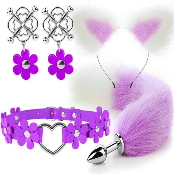 Cute Fox Tail Anal Plug Cat Ears Headbands Set Adult Toys For Women Butt Plug Tails