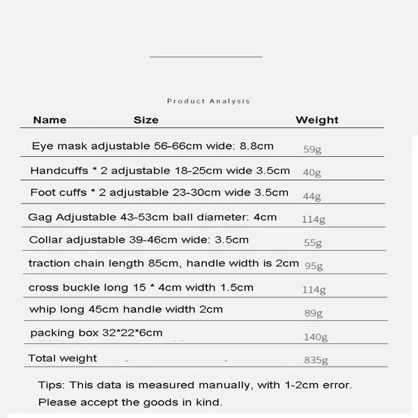 Leather  Kit  Set Handcuffs Whip Gag Eye Mask Toys Couples Restraint Kits & Sets