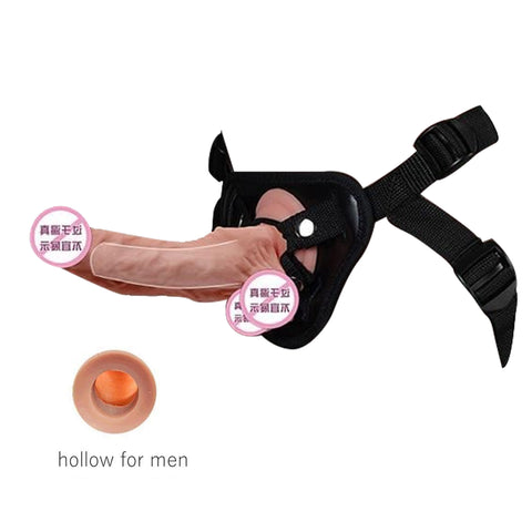 Unisex Strapon Vibrator Hollow Or Solid Dildo On Harness Belt Penis Sleeve