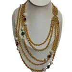 Veile Studios Retro Plain Gold Multi Layer Crystal Glass Pearl Niche Necklace Necklaces & Pendants
