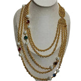 Veile Studios Retro Plain Gold Multi Layer Crystal Glass Pearl Niche Necklace Necklaces & Pendants