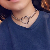 Women Sexy Harajuku Silver Heart Link Chain Necklace Bdsm Choker Collar