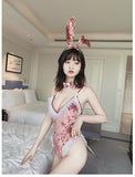 Velour Ruffled Bunny Cosplay Women Lingerie Bodysuit Clothing