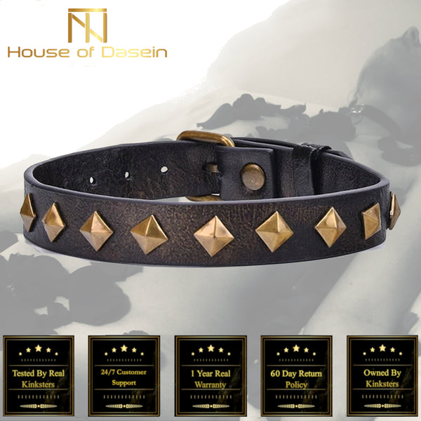 Leather Rivet Slave Collar Bronze   Necklace Collars & Leashes