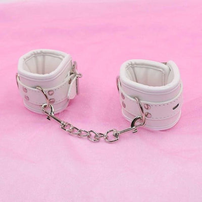 White Padded Collar Cuffs Ankle Wrist Leash  Kink  Kit Restraint Kits & Sets