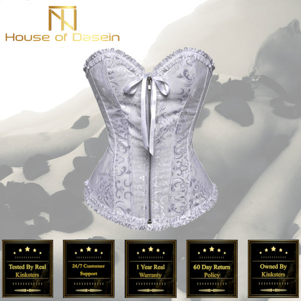 White Floral Corset Sweetheart Bustline Zip Front Corsets