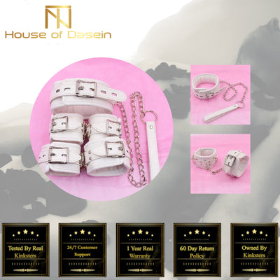White Padded Collar Cuffs Ankle Wrist Leash  Kink  Kit Restraint Kits & Sets