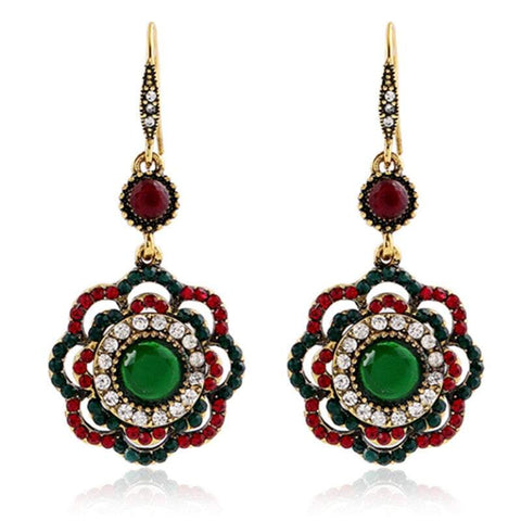 Veile Studios Rings Women Retro Pop Bohemian Ethnic Flower Pendant Alloy Drop Hook Earrings