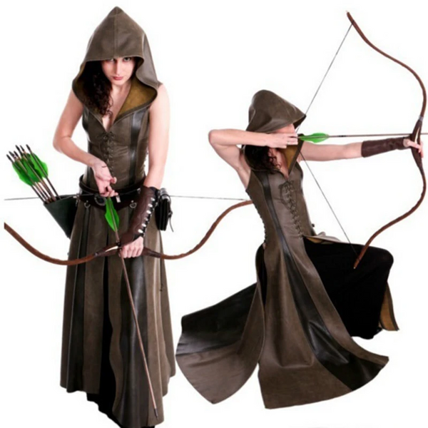 Women Fashion Slim Lace Up Leather Medieval Ranger Long Dress Cosplay Costume Anime Costumes Women