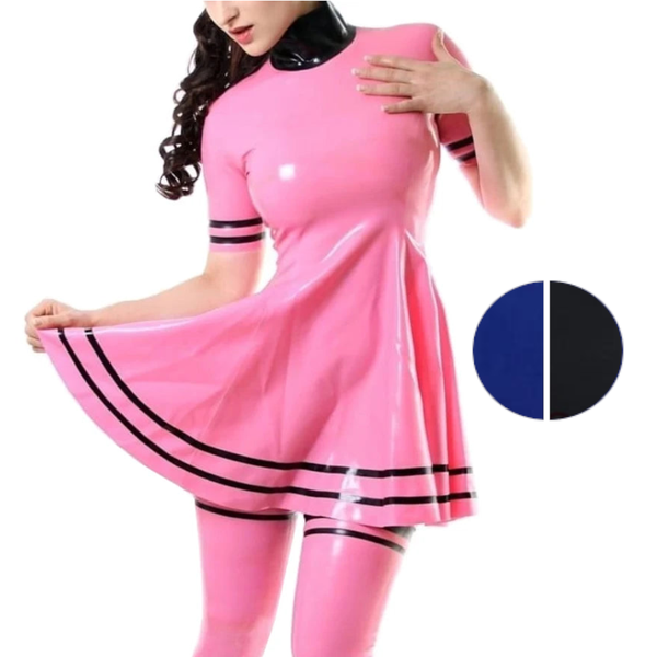 Women Latex Rubber Solid Colour Dress Back Zip Custom Handmade Clothing Women's Costumes