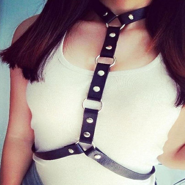 Y Choker Faux Leather Chest Harness Women Body Fetish Clothing  Clothing