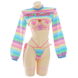 Yes Daddy Rainbow Stripes Sexy Lingerie Panties Long Sleeve Shirt
