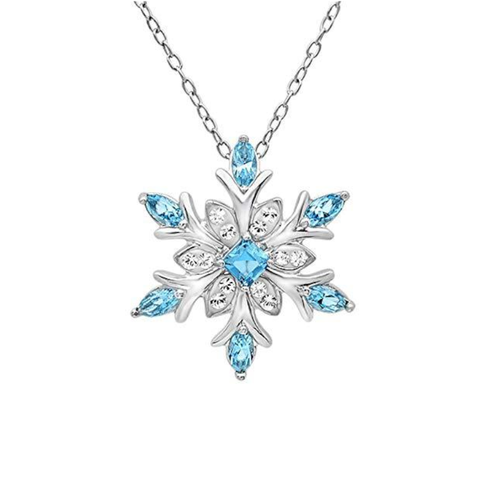 Veile Studios Zircon Blue White Christmas Snowflake Pendant Long Chain Necklace Necklaces & Pendants