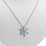 Veile Studios Zircon Blue White Christmas Snowflake Pendant Long Chain Necklace Necklaces & Pendants